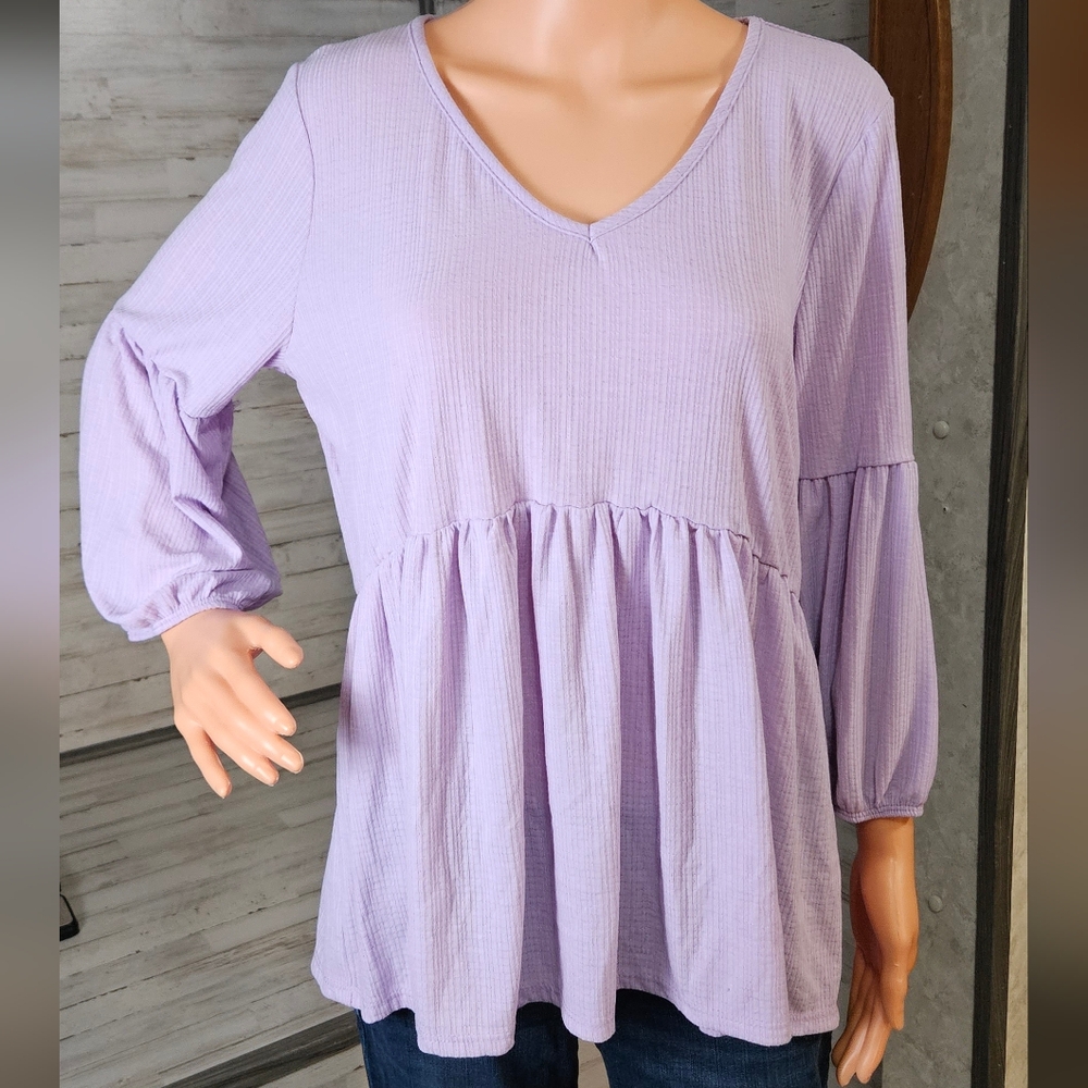 Discreet Lavender Babydoll Peplum Top XL USA